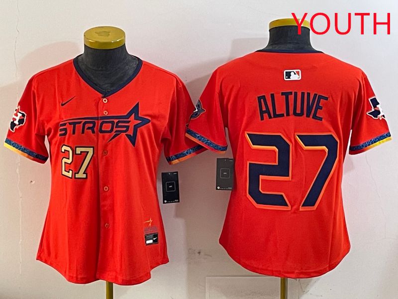 Youth Houston Astros 27 Altuve Orange Fourth generation Joint Name Nike 2025 MLB Jersey style 3